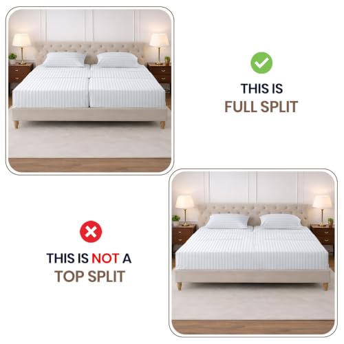 Image of SGI Split King Sheet Set for Adjustable Bed Egyptian Premium Cotton 600 Thread Count Sheets for Sleep Number Bed 15 inch Deep Pocket 5 Pc Set with 2 Twin XL Fitted Sheets Soft Breathable -White Stripe