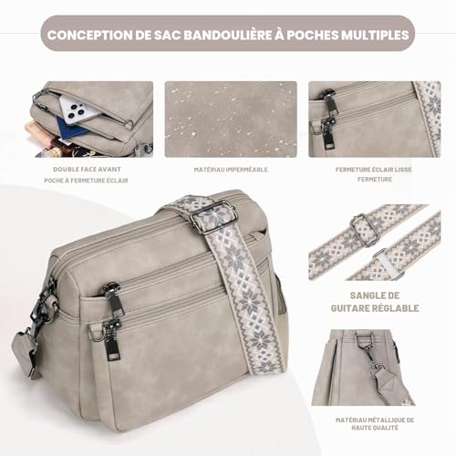 MUIIKOLA Sac à bandoulière pour femme, sac à bandoulière pour femme, sac à bandoulière en cuir, large sangle souple – vue 6