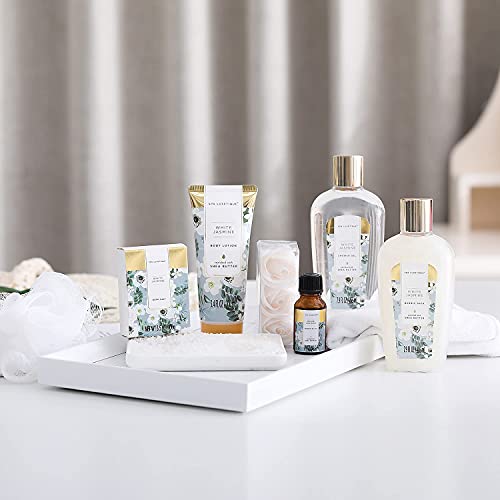 Spa Luxetique Spa Gift Set,Pamper Gift Sets for Women, 8pcs Jasmine Bath Gifts Sets with Essential Oil,Body Lotion,Bath Bombs,Mum Gifts, Mothers Day Gifts Birthday Gifts for Women Valentines Gifts - Image 4