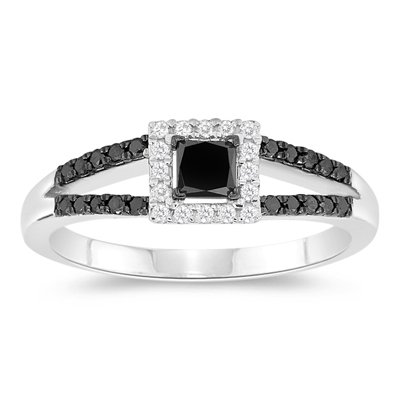 Vogati 0.55 Cts Black & White Diamond Ring In 10K White Gold-9.5 #TOP2