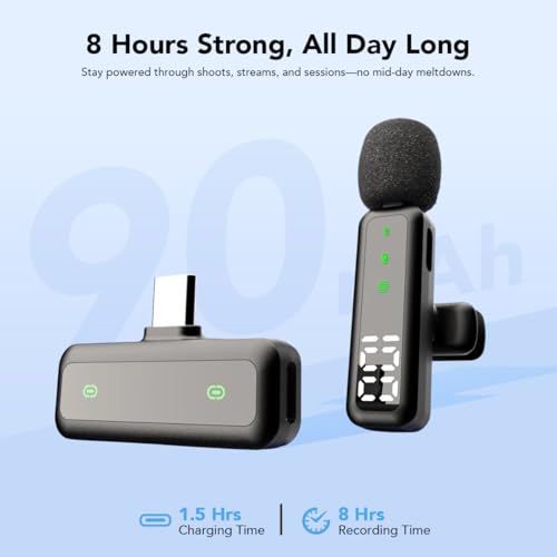 Image of VOOK Wireless Microphone with Noise Cancellation & Smart Display, Type-C Mic for Android, iPhone 15,16 | 6H Battery, Plug & Play for YouTube, Vlogging & Streaming (Single Channel Type-C, Black)