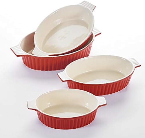 MALACASA, Seria Bake.Bake, 4-częściowy zestaw naczyń do pieczenia, ceramicznych, ceramicznych naczyń do pieczenia, odporne na zarysowania, naczynia do pieczenia do naczyń Lasagne Tiramisu, 4 rozmiary