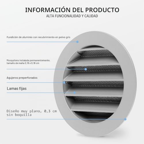 Miniatura 4 de Calimaero Wsgg Rejilla De Ventilación Con Mosquitera 100mm Aluminio Fundido Robusto, Rejilla Ventilacion Redonda Para Autocaravanas, Caseta De Jardín, Garaje, Estable A Los Rayos Uv A Prueba De Óxido