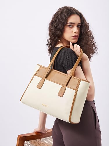 Image of Fargo Urbane Ivory Tote Bag for Women | Large Vegan Leather Handbag with 16-Inch Laptop Compartment, RFID Pockets, Zip Closure | Stylish Office, Travel Tote | Made in India