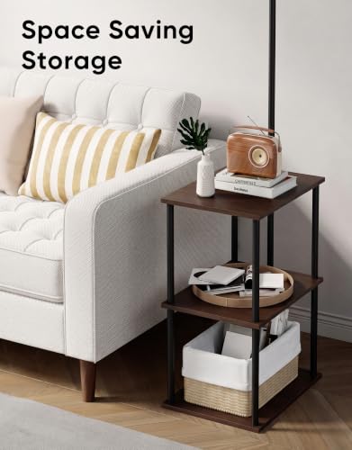 Image of PARTPHONER Floor Lamp with Table, Night Stand with Lamp, Narrow Side Table with 3CCT LED Bulb, Small Coffee Table, Modern End Table with Storage Shelves for Living Room Bedroom, Walnut Brown