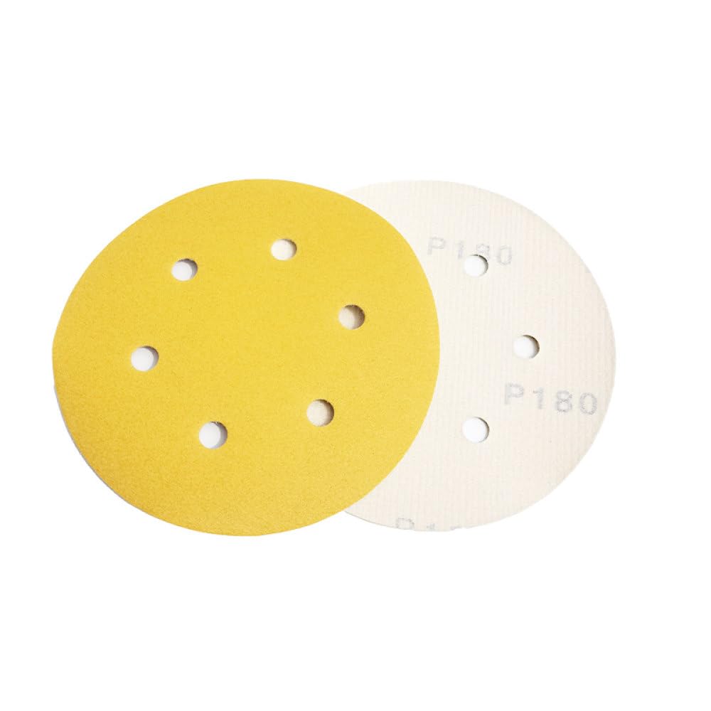 6 pouces 6 trous jaune flocage papier de verre polissage auto-adhésif polissage rond bois mastic Air moulin papier de verre plateau, 100 pièces, 120