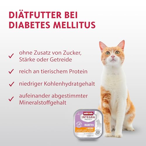 animonda INTEGRA PROTECT Diabetes mit Geflügel (16 x 100 g), Katzennassfutter bei Diabetes mellitus, Katzen Diätfutter für zuckerkranke Katzen, Nassfutter ohne Zucker