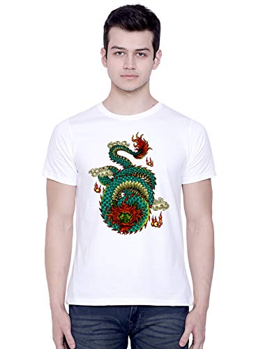 Image of CreativiT Graphic Printed T-Shirt for Unisex Dragon Tshirt | Casual Half Sleeve Round Neck T-Shirt | 100% Cotton | D00207-32