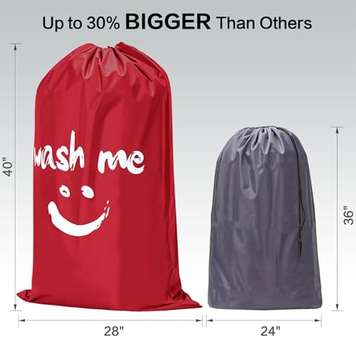 HOMEST 2 Pack XL Wash Me Travel Laundry Bag, Dirty Garments Organizer, Large Enough to Hold 4 Loads of Clothes, Easy Fit a Hamper or Clothing Basket, Black and Red