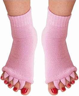 ReachTop Toe Separator Socks for Women, Yoga Sports Gym Massage Socks Foot Alignment Socks Happy Feet Socks Cotton Toe Socks Pain Health, Pink