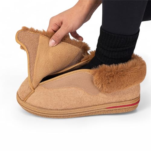 Women's Cozy Adjustable Slippers Wide Fit, Plush Faux Fur Lining, Non-Slip Sole, Comfortable House Shoes for Arthritis, Swollen Feet & Diabetes Relief4