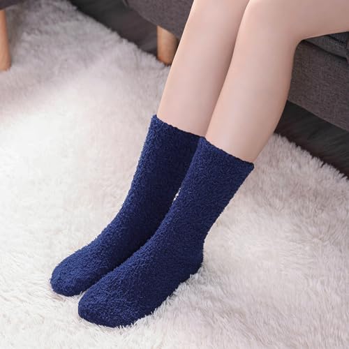 Image of CHOWISH Womens Fuzzy Slipper Socks Super Soft Microfiber Fluffy Cozy Winter Warm Fuzzy Crew Socks
