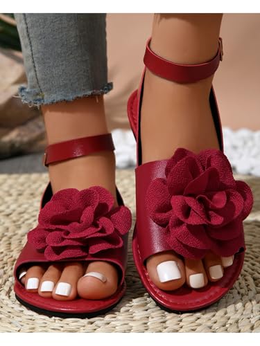 Image of Verdusa Women's 3D Flower Sandals Open Toe Ankle Strap Vacation Flat Sandals