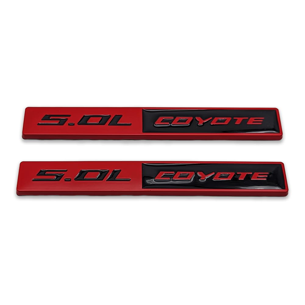 Photo 1 of 2Pcs Metal 5.0L Coyote Logo Emblem 3D 5.0 Badge Racing Sport Sticker Turbo Decal Car Trunk Replacement for Universal Vehicle (Red&Black)