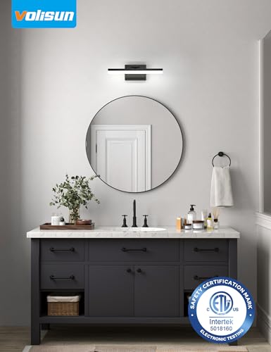 Image of VOLISUN Modern Bathroom Vanity Light 15.7 inch, 20W Dimmable 5CCT Led Bathroom Light Fixture Over Mirror, Black Bar Vanity Light for Bathrooms Mirror Cabinets Bedroom-ETL Certificated