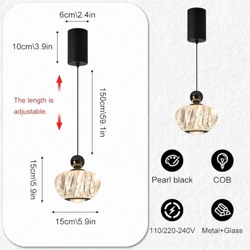 Lámpara colgante moderna de cristal y metal negro geométrico nórdico 4