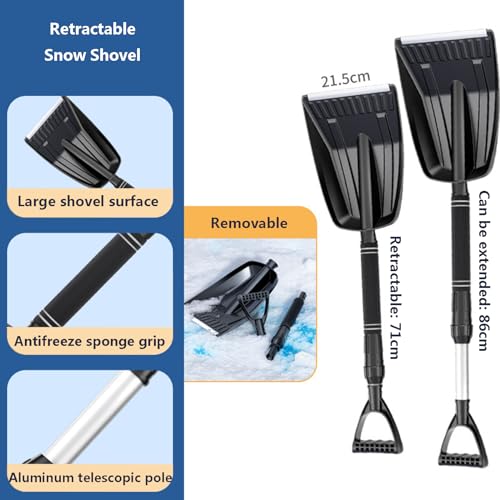 Robuste Schneeschaufel, ergonomischer Griff, leichter zusammenklappbarer Eiskratzer für Autodach, tragbares Notfall-Set für Camping und Heimgebrauch