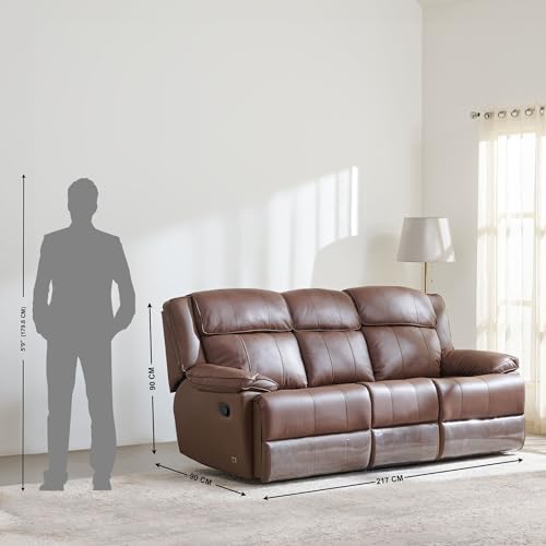 Image of Home Centre | Torino Half Leather 3+2 Seater Set | Solid Wood, Faux Leather | Brown | 2 Year Warranty