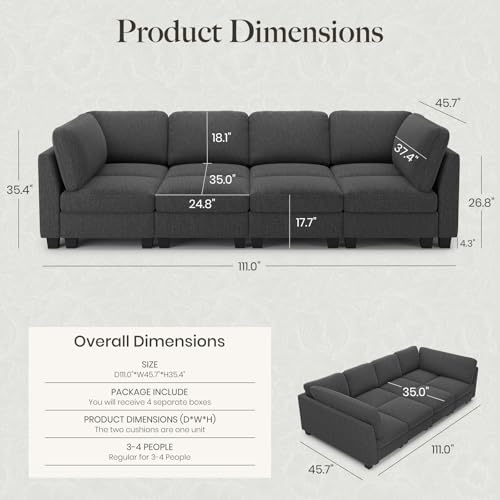 Image of Belffin Modular Cloud Sleeper Sofa Bed with Deep Seat Cloud Sectional Couches for Living Room. Dark Grey Couch