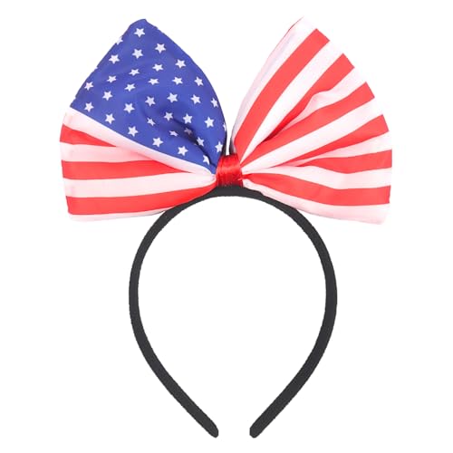 SeBneny 4th of July Headband for Women, USA Flag Star Bow Headband with Tinsel, Blue White Red Hair Hoop, Independence Hair Accessory, Patriotic Party Hair Supplies, Flag_bow, 1 Count (Pack of 1)