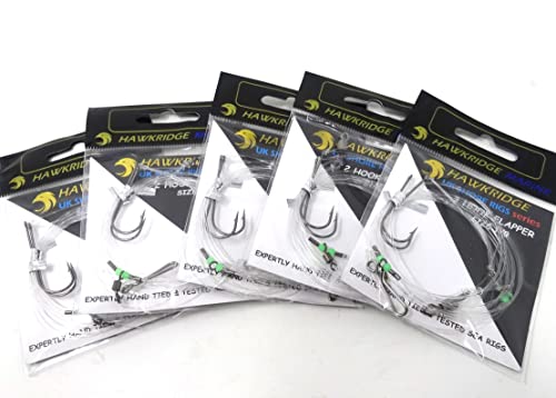 HAWKRIDGE RIG PRO SERIES, 5 Packs of Double Hook Type Commercial Quality FLAPPER Ready Tied Rigs - Image 2