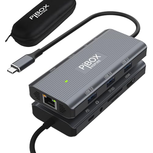 Image of PiBOX India, USB C Hub Dock- 9 in 1 Aluminum Type C Adapter with 4K HDMI Hub, Ethernet 1000mbps RJ45, 3 USB 3.0, USB-C Power Delivery, 3.5mm Audio only, TF /SD Card Reader, MacBook USB C Devices - 2024