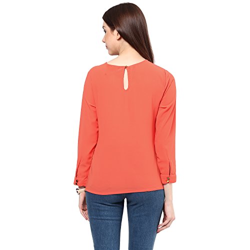 Image of RARE Coral Orange Georgette Top with Embellished Detail (EP1601)