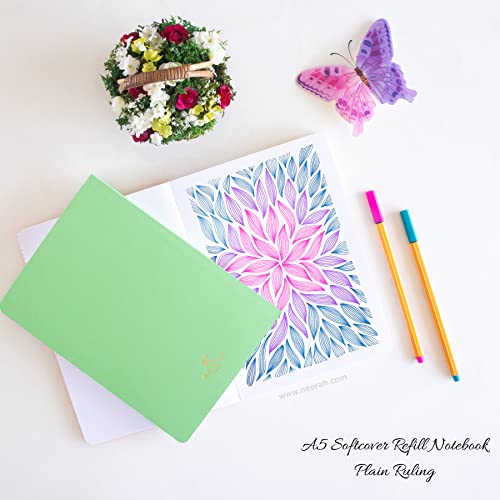 Image of NEORAH - A5 Notebook SOFT COVER | Organiser REFILL | Unruled Notebook Journal | 110 GSM | 160 pages (Size 21 cm x 14.8 cm)Planner Journaling Writing Note Taking Diary, Travellers Journal- LIGHT GREEN