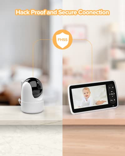 Baby Monitor With Camera And Audio, 5 Inch Display Fully Remote Pan/Tilt Baby Camera, Night Vision 3000Mah Battery Life Wirless Video Baby Monitor, No Wifi 960Ft Range 2 Way Audio Talk #TOP5