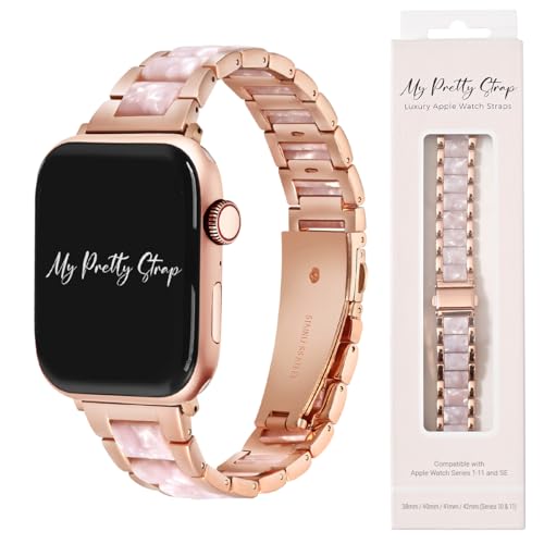 Image of My Pretty Strap - Compatible Apple Watch Band Strap, Stainless Steel Fashion iWatch Replacement Strap- Easy Resizing, No Tool Needed, Fits Most Wrists- Series 1-11, SE and Ultra