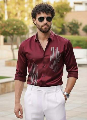 Image of IndoPrimo Men's Stylish Satin Shirt for Party and Casual Wear - Exclusive Designer Full Sleeve Shirt for Men - Pilar