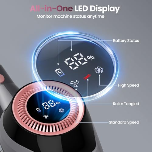 Image of Dzaki N1 Cordless Vacuum Cleaner, 400W 35KPa Cordless Vacuum Cleaner for Home, Cordless Stick Vacuum with LED Display, Anti-Tangle Self-Standing Rechargeable Stick Vacuum (Pink)