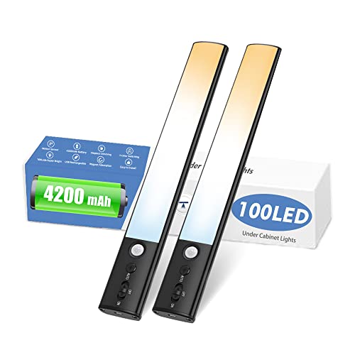 COLIJOY Motion Sensor Cabinet Light 4 Pack- 4200 mAh Battery Operated Rechargeable Closet Lights - Extra-Bright Under Cabinet Lights - Wireless Indoor LED Light Strip - Motion Activated Ligh