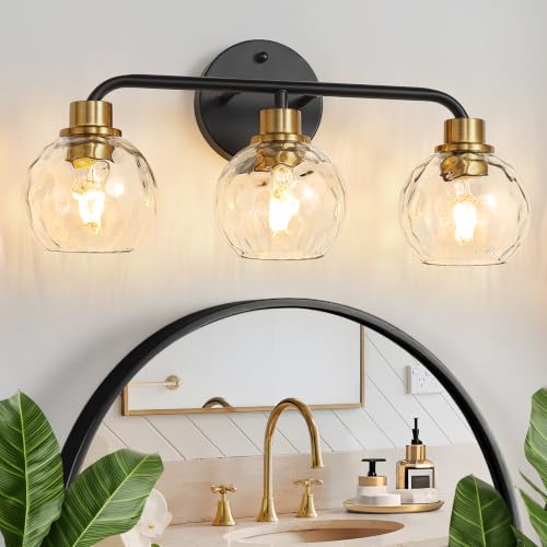 Image of Bathroom Light Fixtures Black and Gold Vanity Light 3 Light