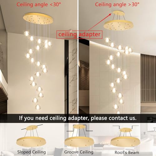 Image of Gold Modern Crystal Chandelier for Staircases 157 inch Long Adjustable Ceiling Light for Entrance 3000K LED Hanging Lighting Living Room Hallway Entryway