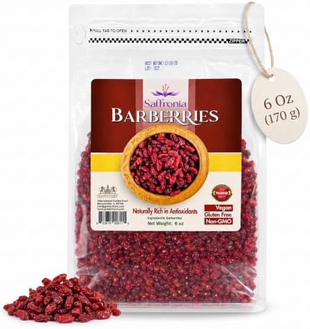 Saffronia Premium Dried Barberries, 6 oz, Gluten Free, Non-GMO, Zereshk