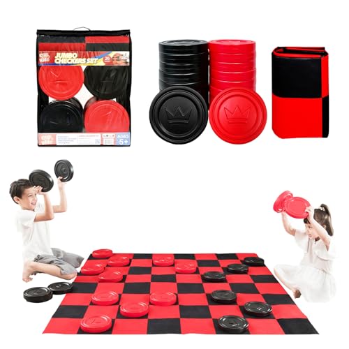Grip Kids Jumbo Checkers Set with Storage Bag - 58 inch mat - Outdoor & Indoor Play Toys, Backyard Board Games, Family Party, Birthday for Toddlers Ages 5 6 7 8 Year Old - Amazon Exclusive