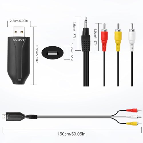 Convertidor digital USB 2.0 a 3 RCA con cable adaptador compuesto AV para VHS VCR 7