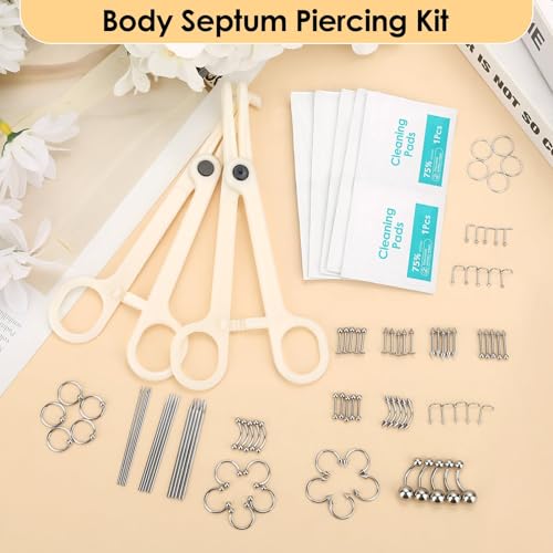 104PCS Body Septum Piercing Kit with 14G/16G/20G Piercing Needles Piercing Jewelry and Tool Set for Ear Nose Belly Button Nipple Lip Cartilage Eyebrow Tongue Navel Piercing Kit for All Piercings - Thumbnail 3