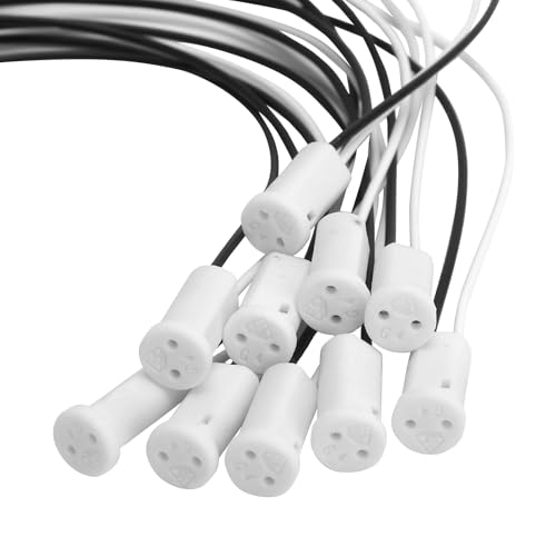 HENGBIRD Portalámparas G4 de Cerámica con Cable 20 cm, Juego de 10 Soportes para Bombilla G4 LED y Halógena, Casquillo Resistente al Calor para Iluminación de Cocina Vitrina y Techo