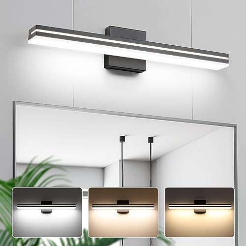 Image of SineRise LED Modern Bathroom Vanity Light Bar (24-Inch, 3000K /4000K /6000K), Matte Black Dimmable Modern Acrylic Bathroom Wall Lighting Fixtures Over Mirror