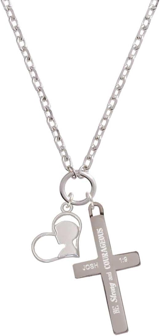 Delight Jewelry Boy Silhouette in Heart Strong and Courageous Engraved Cross Zoey Necklace, 28"