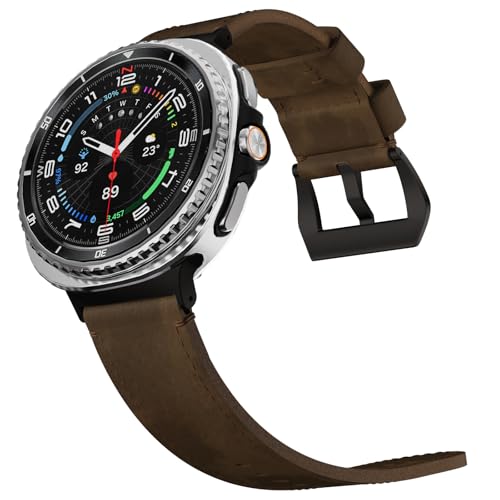 Image of Vintage Leather Band Compatible with Samsung Galaxy Watch Ultra Band 47mm (2025 /2024), 24mm Wide Crazy Horse Leather Strap for Galaxy Watch Ultra Men Women Retro Brown