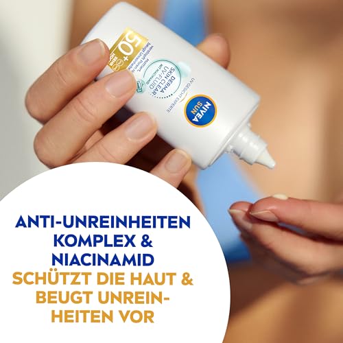 NIVEA SUN Sonnenschutz Fluid LSF 50+, nicht fettende Sonnencreme mit Anti-Unreinheiten Komplex & Niacinamid, UV Gesicht Experte Derma Skin Clear UV-Fluid LSF 50+ (40 ml) – Bild 4