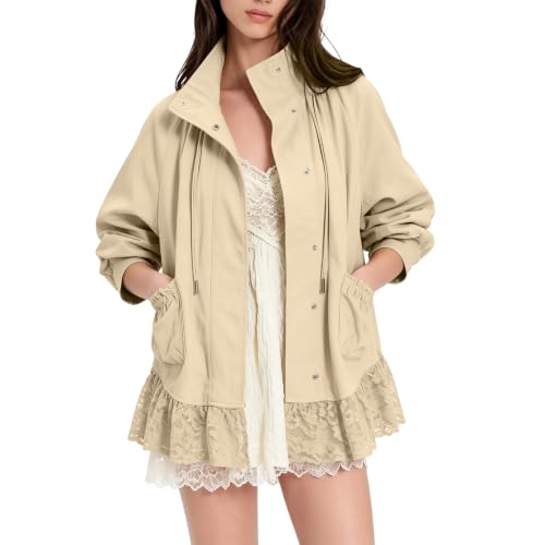 Jackets for Women Windbreaker Lace Trim Lightweight Casual Funnel Neck Coat - image 6