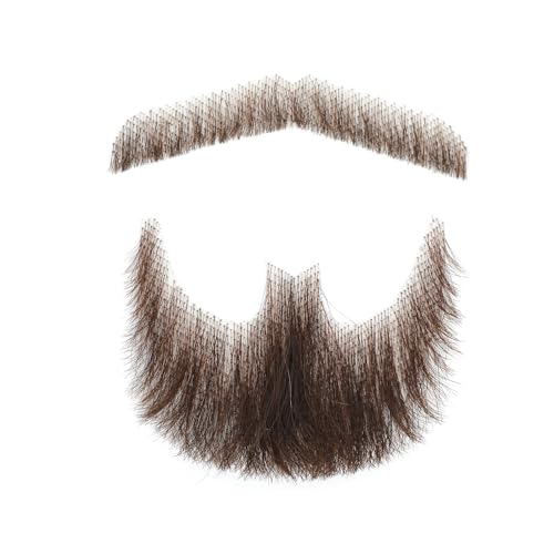 Parceria Fake Goatee Beard and Realistic Mustache, Easy Apply Hand Tied Human Hair Fake Beard, Comfortable and Lace Invisible Costume Fake Facial Hair for Men Theatrical, Cosplay, Party, Movie(Brown)