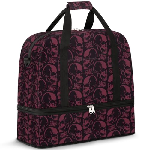 Halloween Spooky Skull Foldable Travel Duffel Bag Tote Carry On Luggage Sports Gym Bag With Shoe Compartment For Woman Man Overnight Weekend Yoga Workout Bag Training Handbag