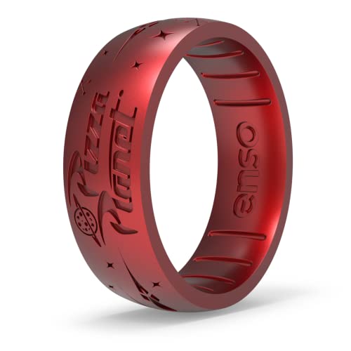 Enso Rings Disney Pixar Collection - Classic Etched Silicone Rings - Comfortable and Flexible Design - Pizza Planet - Ruby - 9
