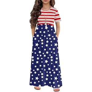 Arshiner Girls Maxi Dress Long/Short Sleeve Casual Holiday Dress with Pockets for 5-13 Years