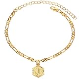 kelistom Initial Ankle Bracelets for Women Men, 18K Gold Silver Figaro Cuban Link Anklet Bracelet for Women Custom Name Gold Anklet with Initials